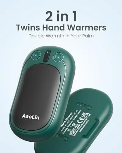 AaoLin Rechargeable Hand Warmers 2-Pack, 2-in-1 Electric Pocket Heaters, 4000mAh (7.4Wh) | 12 Hours Long Heating thumbnail 2