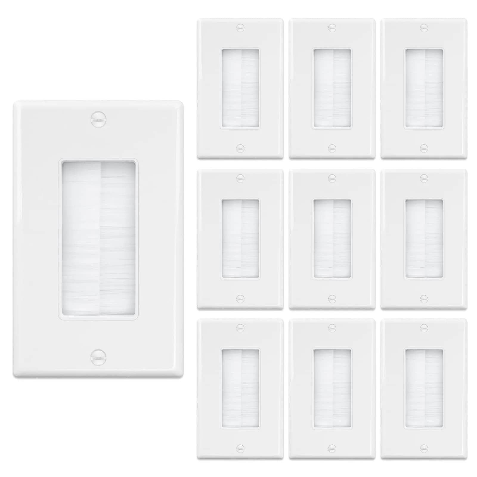 iwillink Brush Wall Plate 10 Pack White Single Gang | Professional Cable Management for Home Theater - main product image