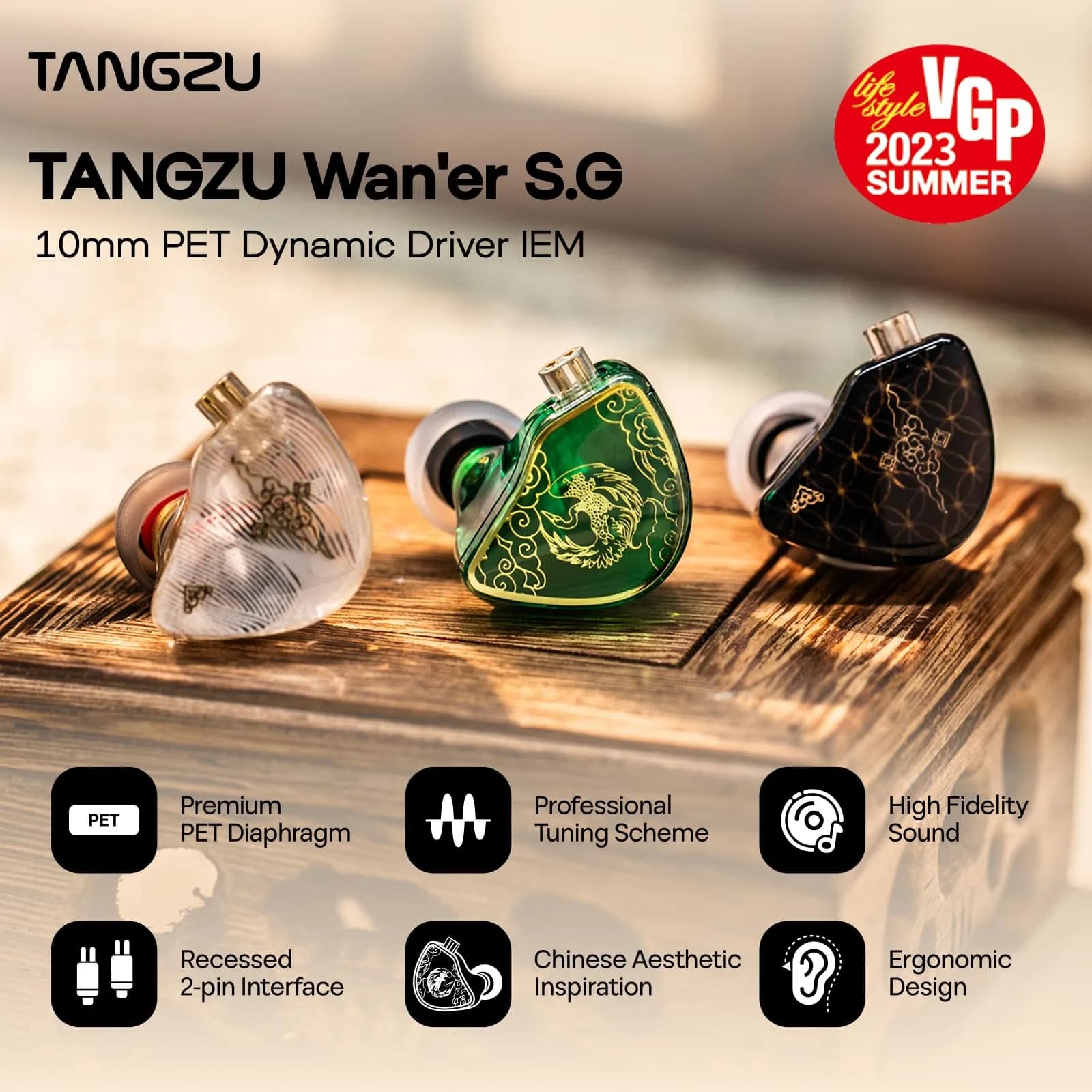 Linsoul TANGZU Wan'er S.G 10mm DD Driver IEM, Recessed 2Pin, 20 Ohm Impedance | Smooth, Full-Bodied Sound - view 2