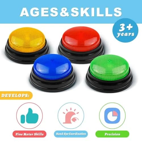 BEAN LIEVE 4-Pack Game Buzzers with Lights & Sounds | Educational Classroom & Party Game Show Answer Buzzers thumbnail 4