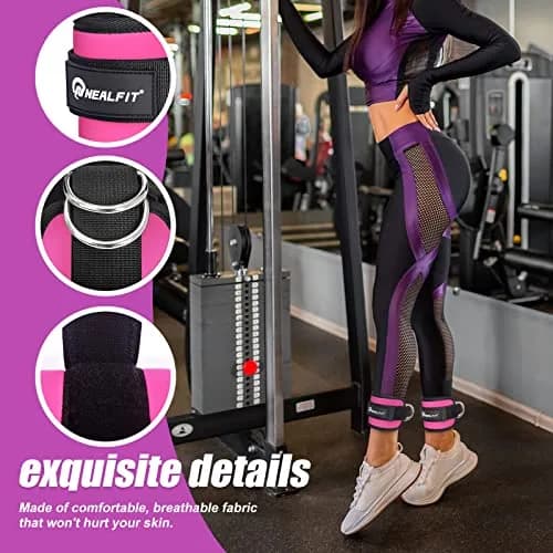 NEALFIT Pink Ankle Strap for Cable Machine, Pair | Comfortable Padded Cuffs for Glute Kickbacks, Leg Extensions, Hip Abductors thumbnail 4