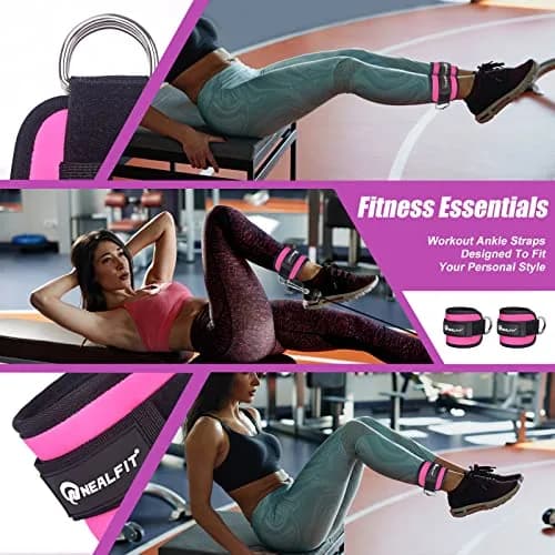 NEALFIT Pink Ankle Strap for Cable Machine, Pair | Comfortable Padded Cuffs for Glute Kickbacks, Leg Extensions, Hip Abductors thumbnail 5