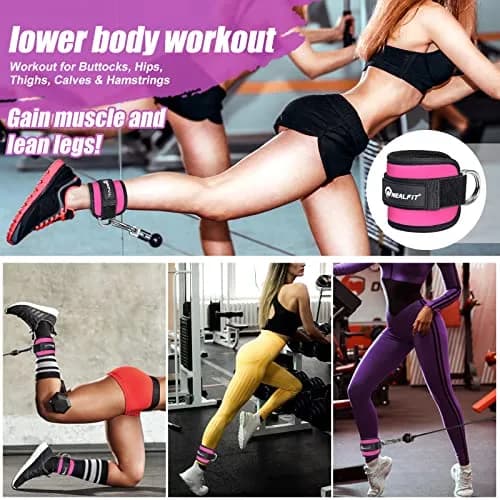 NEALFIT Pink Ankle Strap for Cable Machine, Pair | Comfortable Padded Cuffs for Glute Kickbacks, Leg Extensions, Hip Abductors thumbnail 6