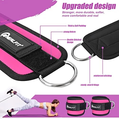 NEALFIT Pink Ankle Strap for Cable Machine, Pair | Comfortable Padded Cuffs for Glute Kickbacks, Leg Extensions, Hip Abductors thumbnail 3