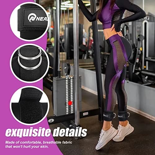NEALFIT Ankle Strap for Cable Machine, Black Single | Reinforced Steel D-Ring for Glute Kickbacks thumbnail 4