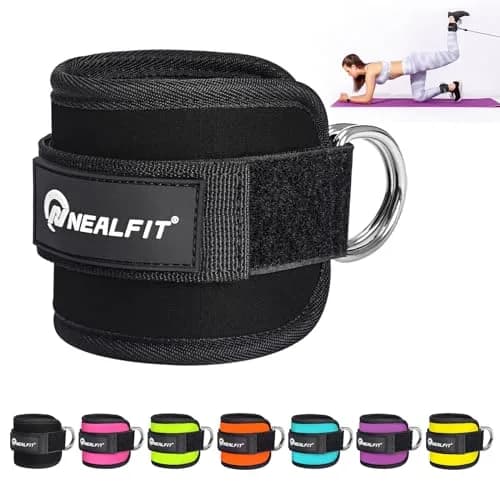 NEALFIT Ankle Strap for Cable Machine, Black Single | Reinforced Steel D-Ring for Glute Kickbacks thumbnail 1