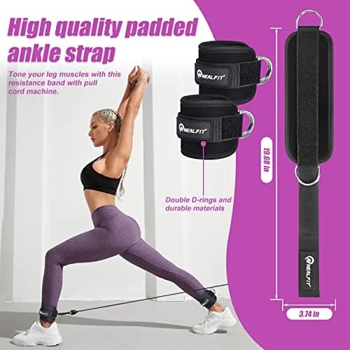 NEALFIT Ankle Strap for Cable Machine, Black Single | Reinforced Steel D-Ring for Glute Kickbacks thumbnail 2