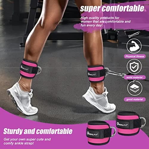 NEALFIT Pink Cable Machine Ankle Strap | Adjustable for Glute Kickbacks, Leg Extensions, Hip Abductors (Single, 0.13 kg) thumbnail 7