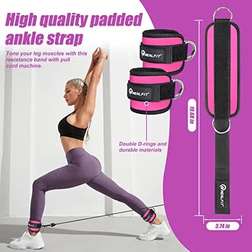 NEALFIT Pink Cable Machine Ankle Strap | Adjustable for Glute Kickbacks, Leg Extensions, Hip Abductors (Single, 0.13 kg) thumbnail 2