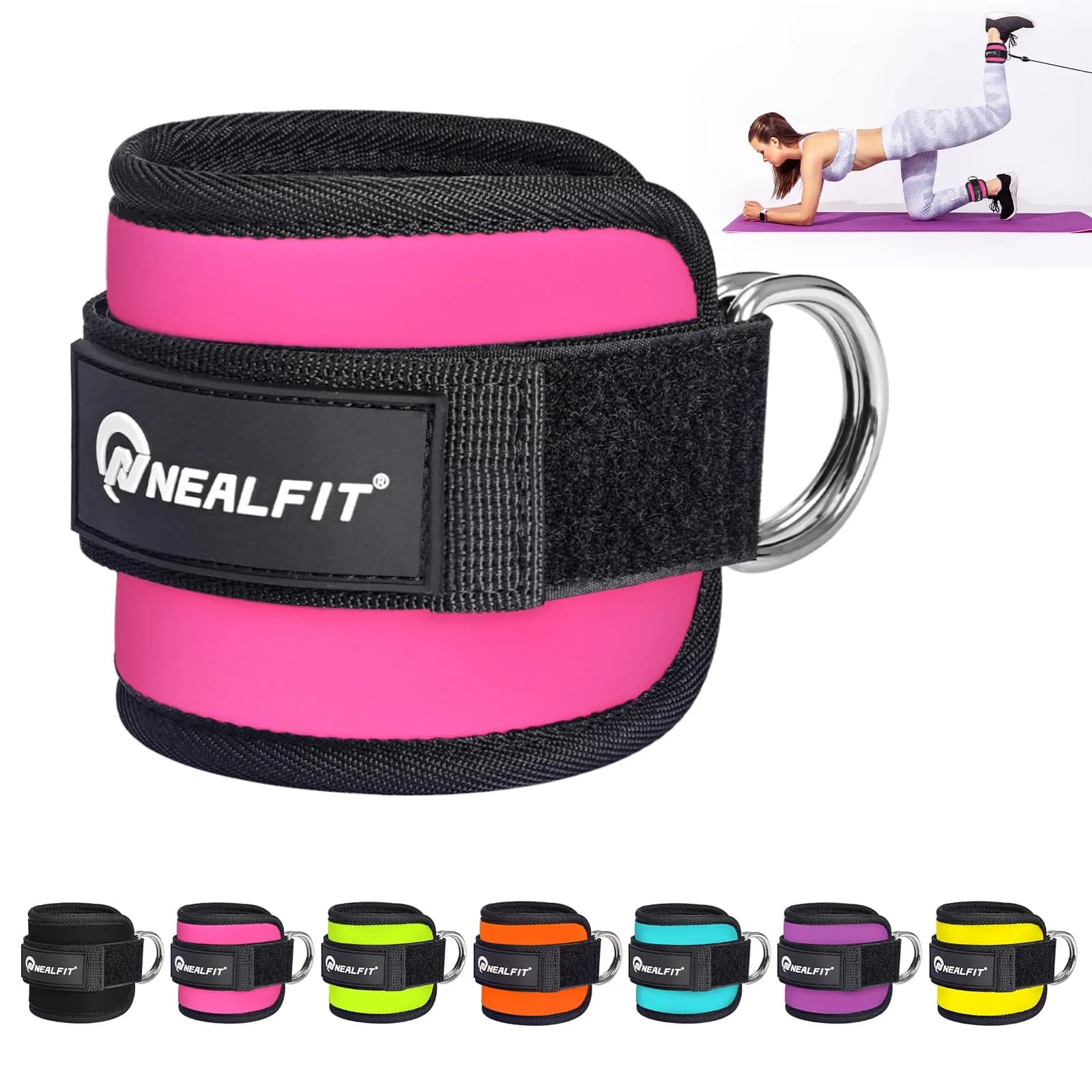 NEALFIT Pink Cable Machine Ankle Strap | Adjustable for Glute Kickbacks, Leg Extensions, Hip Abductors (Single, 0.13 kg) - main product image