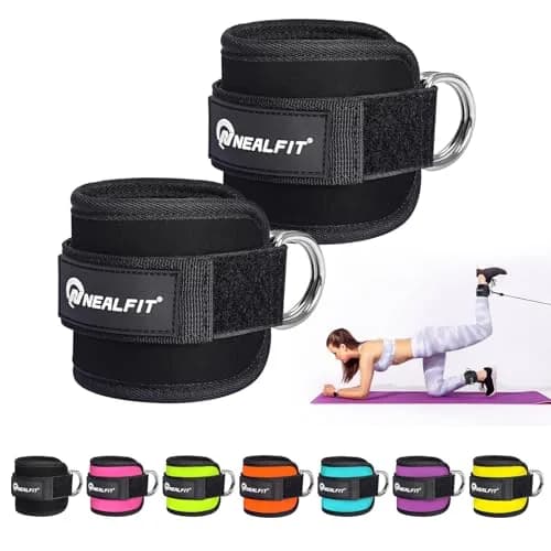 NEALFIT Black Ankle Strap Pair for Cable Machines | Reinforced Steel D-Ring for Glute Kickbacks & Leg Extensions thumbnail 1