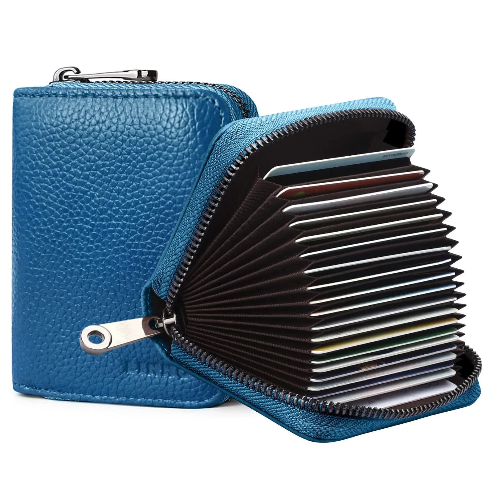 Linno Ocean Blue RFID Genuine Leather Credit Card Holder with Zipper - 20 Slots - main product image