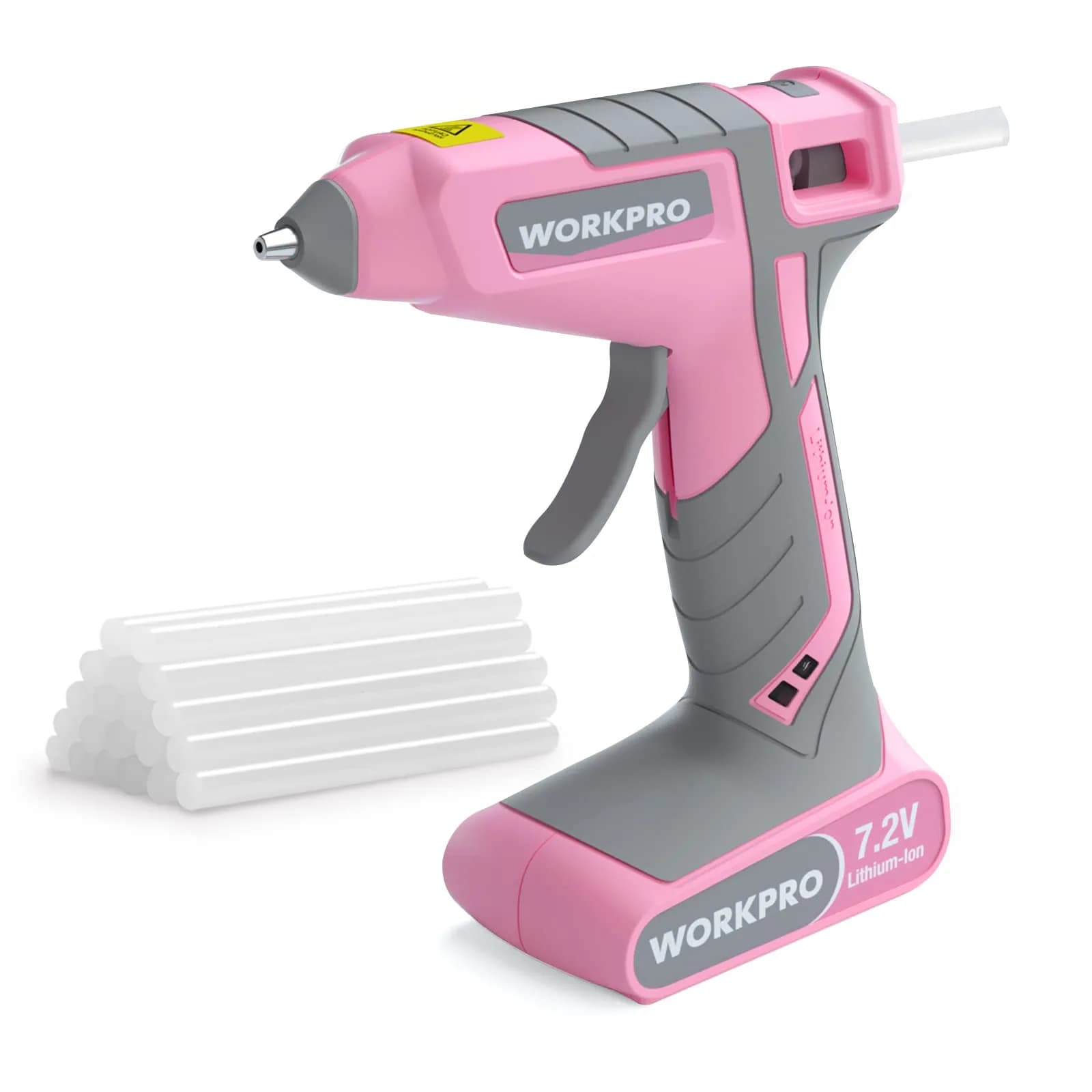 WORKPRO Pink Cordless Hot Melt Glue Gun 7.2V | Fast Preheating, Rechargeable, Safe for Crafts & Repairs - main product image