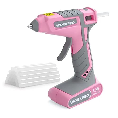 WORKPRO Pink Cordless Hot Melt Glue Gun 7.2V | Fast Preheating, Rechargeable, Safe for Crafts & Repairs thumbnail 1
