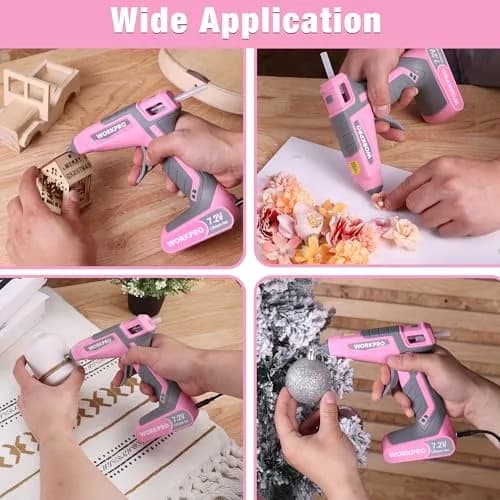 WORKPRO Pink Cordless Hot Melt Glue Gun 7.2V | Fast Preheating, Rechargeable, Safe for Crafts & Repairs thumbnail 8