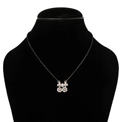 I Jewels Rose Gold Plated Black Beads CZ AD Mangalsutra For Women (D097) | Traditional Indian Wedding Jewelry thumbnail 4
