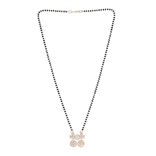 I Jewels Rose Gold Plated Black Beads CZ AD Mangalsutra For Women (D097) | Traditional Indian Wedding Jewelry thumbnail 2