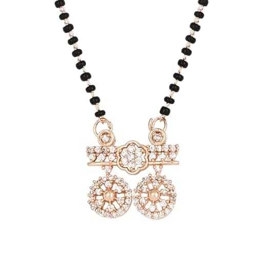 I Jewels Rose Gold Plated Black Beads CZ AD Mangalsutra For Women (D097) | Traditional Indian Wedding Jewelry thumbnail 3