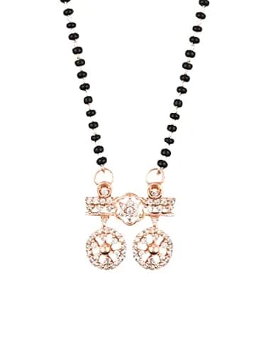 I Jewels Rose Gold Plated Black Beads CZ AD Mangalsutra For Women (D097) | Traditional Indian Wedding Jewelry - main product image