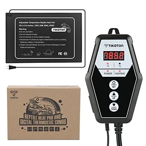 Tikaton Reptile Heating Pad & Digital Thermostat Combo Set | Under Tank Heater for 10-20gal/30-40gal Tank, Terrarium Heat Mat for Turtle/Snake/Lizard/Frog/Spider/Plant Box thumbnail 1