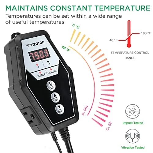 Tikaton Reptile Heating Pad & Digital Thermostat Combo Set | Under Tank Heater for 10-20gal/30-40gal Tank, Terrarium Heat Mat for Turtle/Snake/Lizard/Frog/Spider/Plant Box thumbnail 4