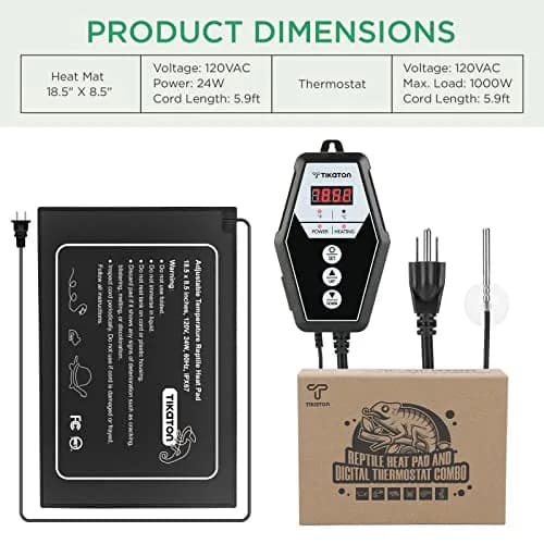 Tikaton Reptile Heating Pad & Digital Thermostat Combo Set | Under Tank Heater for 10-20gal/30-40gal Tank, Terrarium Heat Mat for Turtle/Snake/Lizard/Frog/Spider/Plant Box thumbnail 3