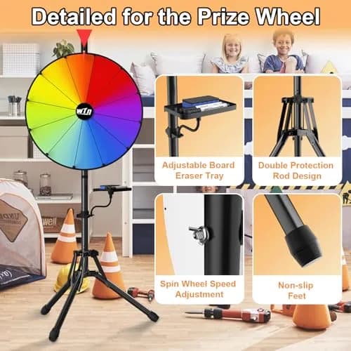 ORWOD 16 inch Prize Wheel Game with Stand, 12 Dry Erase Slots | Adjustable Height 36-64 Inches thumbnail 4
