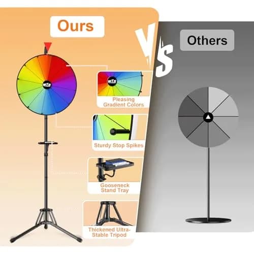 ORWOD 16 inch Prize Wheel Game with Stand, 12 Dry Erase Slots | Adjustable Height 36-64 Inches thumbnail 6