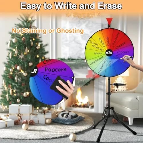 ORWOD 16 inch Prize Wheel Game with Stand, 12 Dry Erase Slots | Adjustable Height 36-64 Inches thumbnail 2