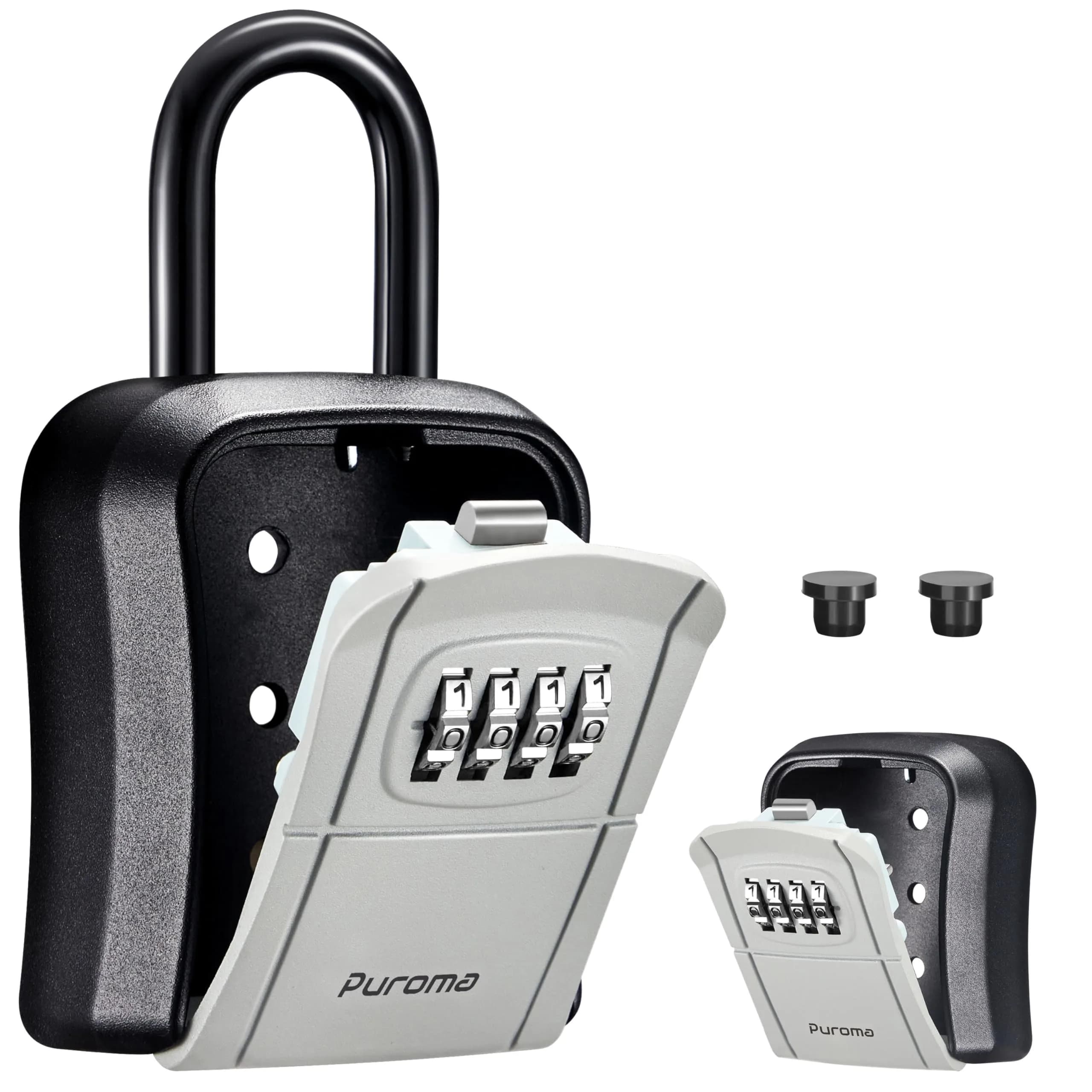 Puroma Outdoor Key Lock Box Gray | 4-Digit Combination Lockbox for House Keys - main product image