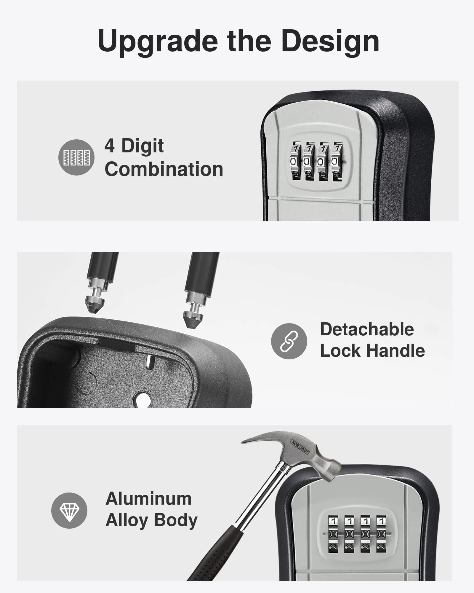 Puroma Outdoor Key Lock Box Gray | 4-Digit Combination Lockbox for House Keys - view 5