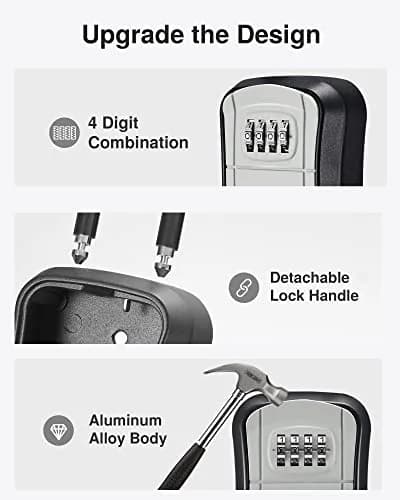 Puroma Outdoor Key Lock Box Gray | 4-Digit Combination Lockbox for House Keys thumbnail 5