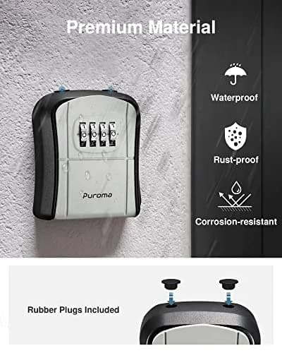 Puroma Outdoor Key Lock Box Gray | 4-Digit Combination Lockbox for House Keys thumbnail 6