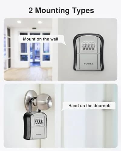 Puroma Outdoor Key Lock Box Gray | 4-Digit Combination Lockbox for House Keys thumbnail 2