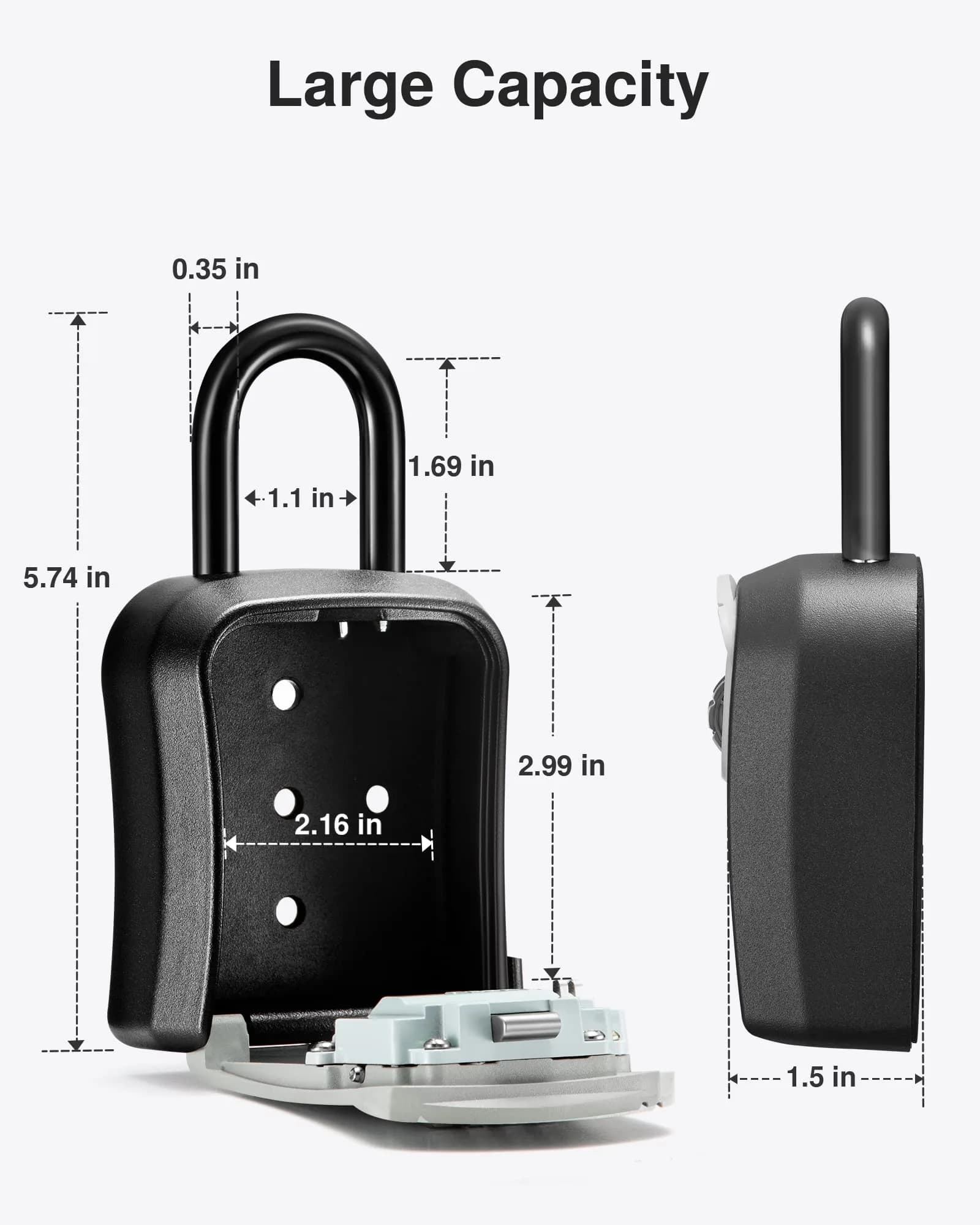 Puroma Outdoor Key Lock Box Gray | 4-Digit Combination Lockbox for House Keys - view 4