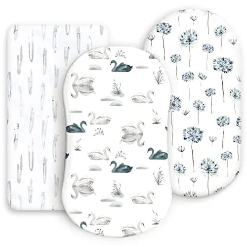GRSSDER Stretchy Ultra Soft Bassinet Fitted Sheets 3 Pack, Universal Fit for Oval Rectangle Moses Basket Mattresses | 300 Thread Count Jersey Knit thumbnail 1