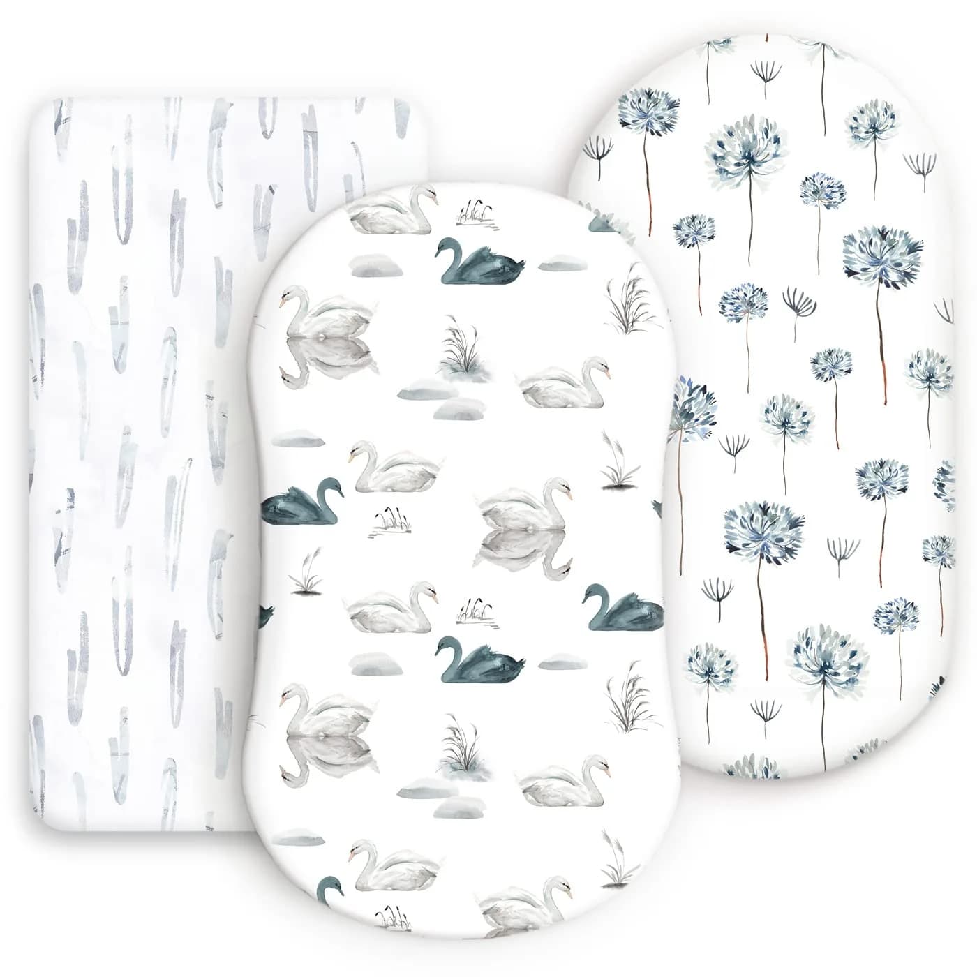 GRSSDER Stretchy Ultra Soft Bassinet Fitted Sheets 3 Pack, Universal Fit for Oval Rectangle Moses Basket Mattresses | 300 Thread Count Jersey Knit