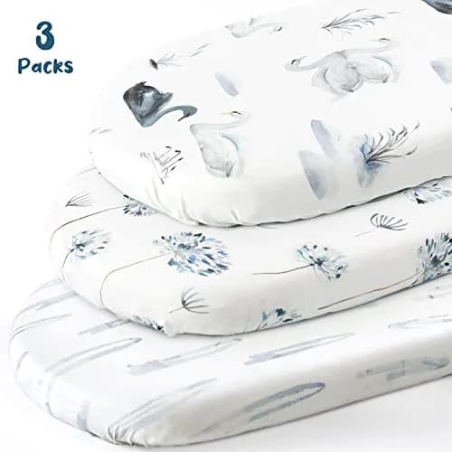 GRSSDER Stretchy Ultra Soft Bassinet Fitted Sheets 3 Pack, Universal Fit for Oval Rectangle Moses Basket Mattresses | 300 Thread Count Jersey Knit thumbnail 2