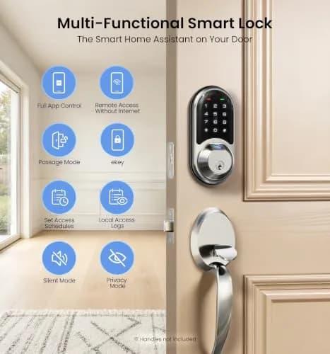 Veise RZ07 Fingerprint Smart Door Lock Deadbolt Satin Nickel | App Control, Fast Fingerprint thumbnail 4
