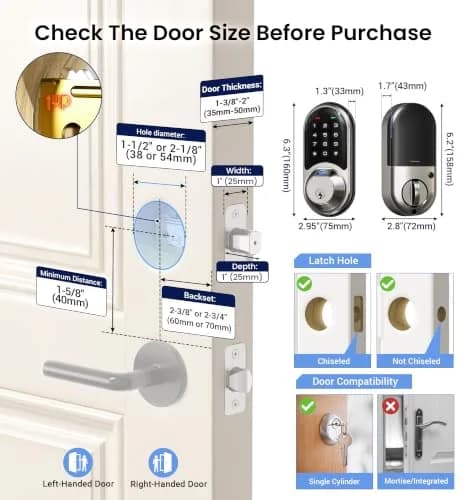 Veise RZ07 Fingerprint Smart Door Lock Deadbolt Satin Nickel | App Control, Fast Fingerprint thumbnail 7