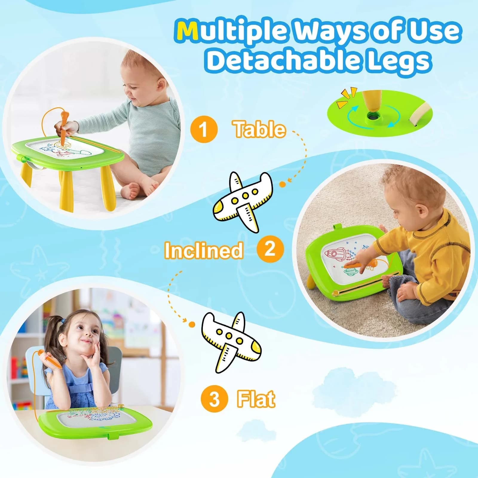 Kikidex Magnetic Drawing Board Green | Mess-Free Toddler Art & Learning Toy - view 5