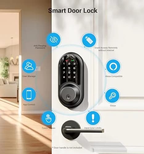 Veise RZ06 Smart Lock for Front Door with App Control, Matte Black | Keyless Entry & Remote Access thumbnail 4