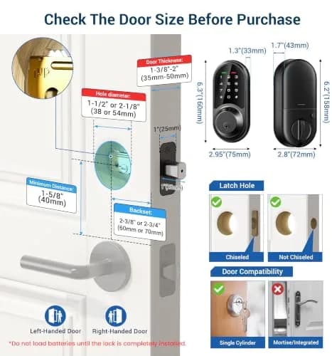 Veise RZ06 Smart Lock for Front Door with App Control, Matte Black | Keyless Entry & Remote Access thumbnail 6