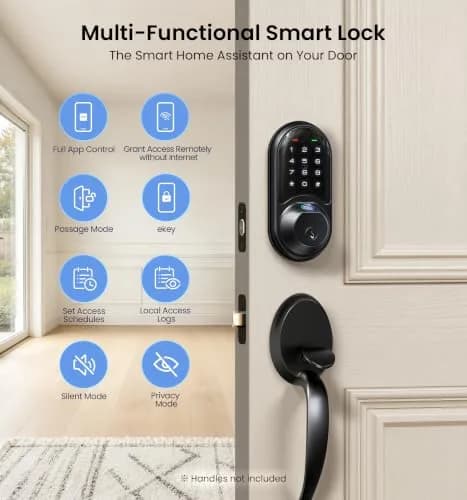 Veise RZ07 Fingerprint Smart Door Lock Deadbolt | App Control, Matte Black, IP54 thumbnail 4