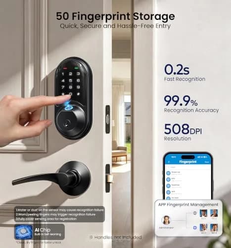 Veise RZ07 Fingerprint Smart Door Lock Deadbolt | App Control, Matte Black, IP54 thumbnail 8