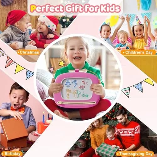 Kikidex Magnetic Doodle Board for Toddlers 1-3 Years | Rose | 32cm x 33cm (12.6in x 13in) thumbnail 6