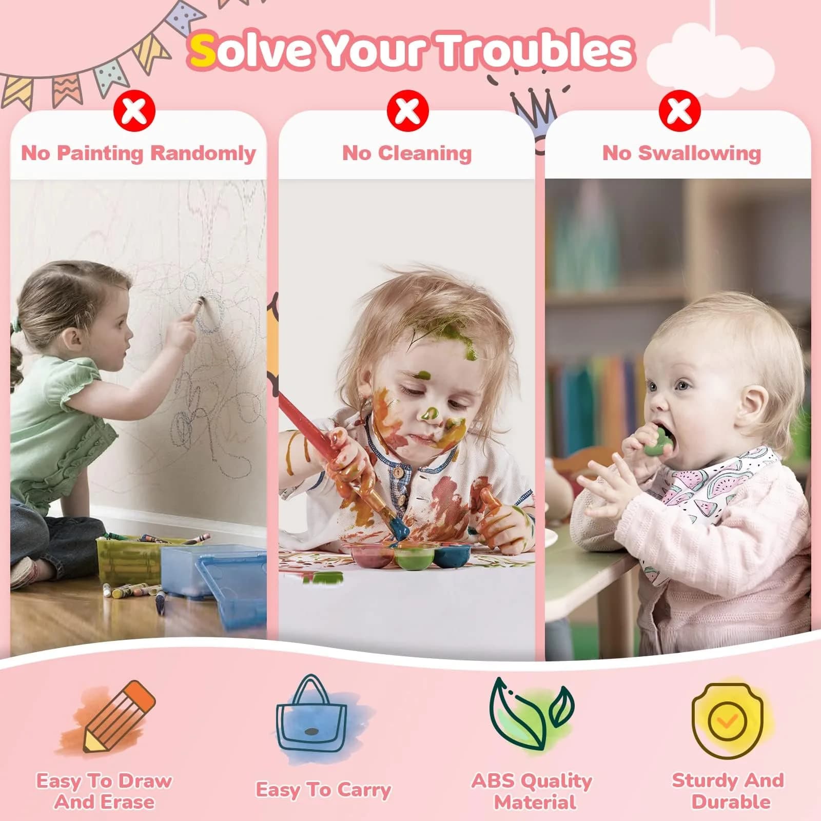 Kikidex Magnetic Doodle Board for Toddlers 1-3 Years | Rose | 32cm x 33cm (12.6in x 13in) - view 3