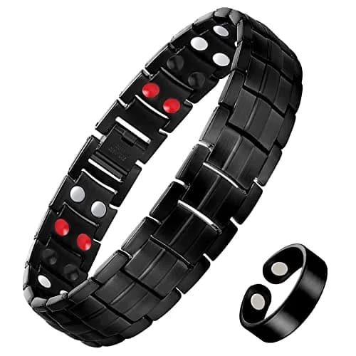 Feraco Magnetic Therapy Bracelet Titanium Steel Double Row 4 Elements Magnets 22cm (8.66 inch) | Hypoallergenic & Adjustable thumbnail 1