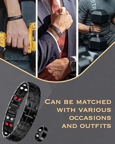 Feraco Magnetic Therapy Bracelet Titanium Steel Double Row 4 Elements Magnets 22cm (8.66 inch) | Hypoallergenic & Adjustable thumbnail 4