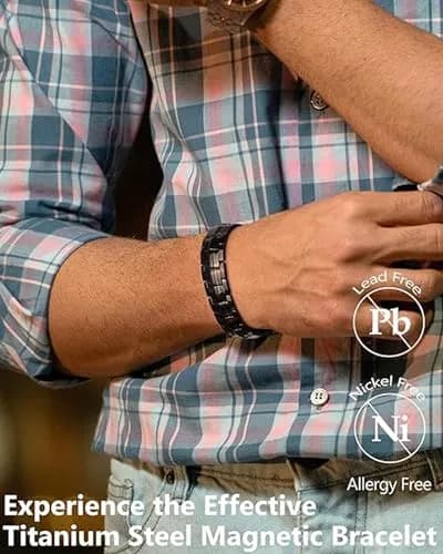 Feraco Magnetic Therapy Bracelet Titanium Steel Double Row 4 Elements Magnets 22cm (8.66 inch) | Hypoallergenic & Adjustable thumbnail 2